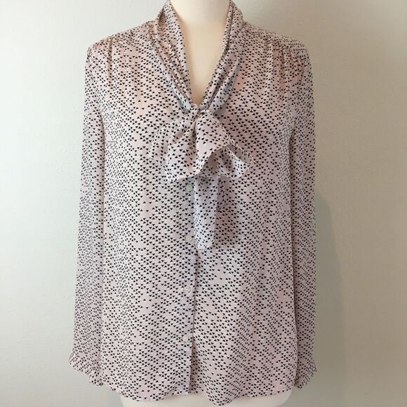 NEW! Halogen bow button down top pink black - Picture 1 of 8
